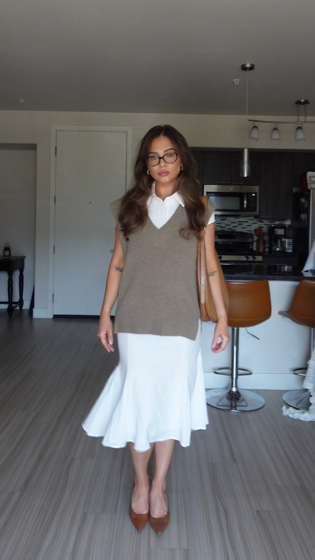 Preppy sweater vest midi skirt fit 🤎 #preppy #midiskirt #sweatervest #collaredshirt 

#LTKStyleTip #LTKSeasonal #LTKWorkwear