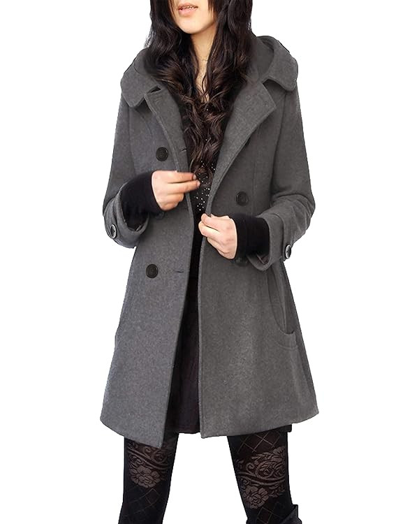 Tanming Women's Warm Double Breasted Wool Pea Coat Trench Coat Jacket with Hood | Amazon (US)