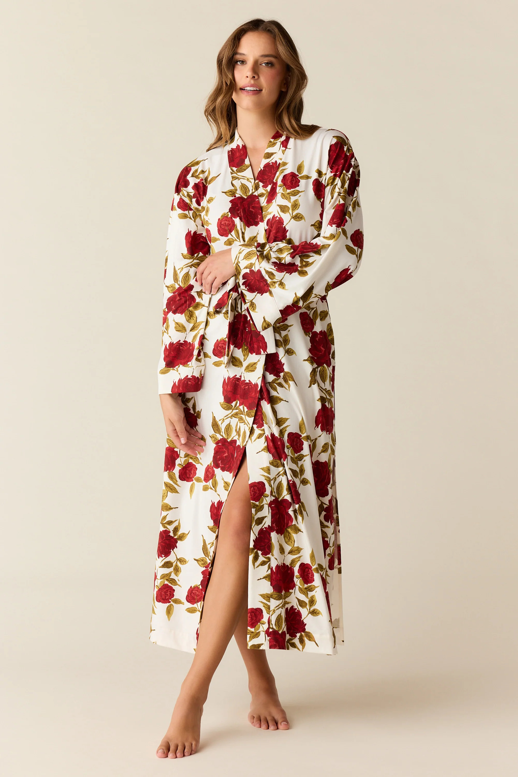 Kaia Cloud Jersey Kimono Robe in Roses Are Red | MASONgrey