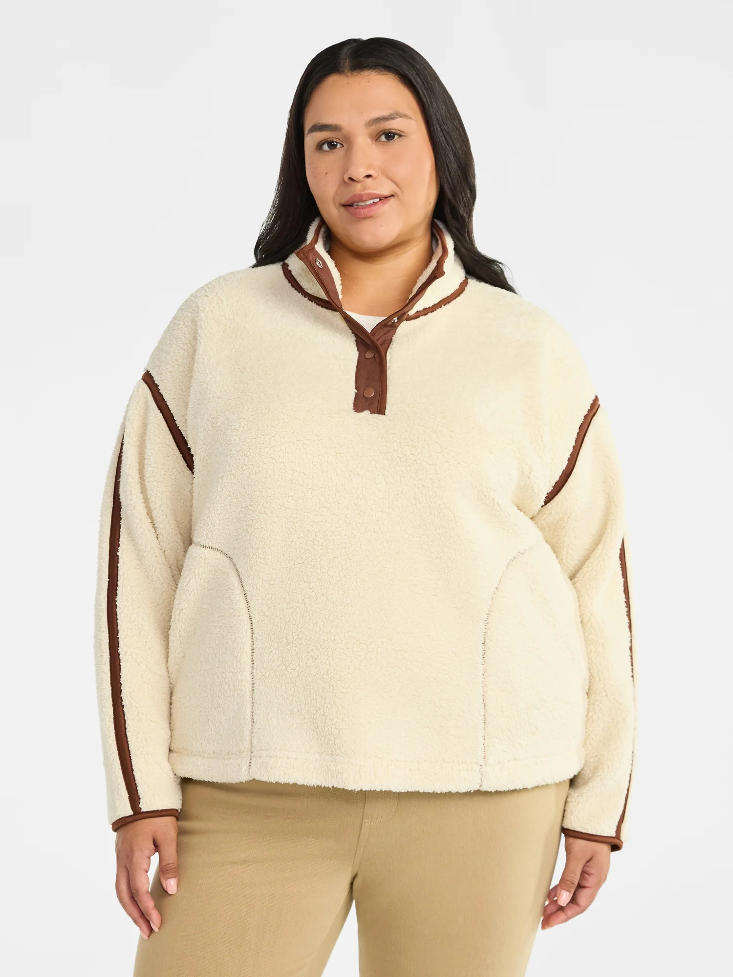 Terra & Sky Women's Plus Size Faux Shearling Quarter Snap Pullover, Sizes 0X-4X | Walmart (US)