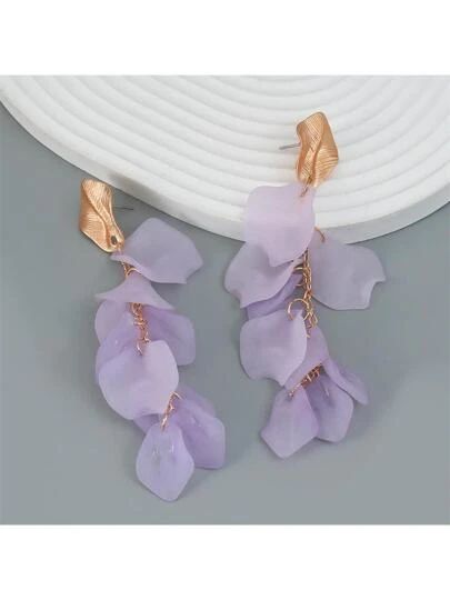 1pair Floral Design Resin Petal Earrings, Exaggerated Women's Elegant Accessory With Layers Of Pe... | SHEIN