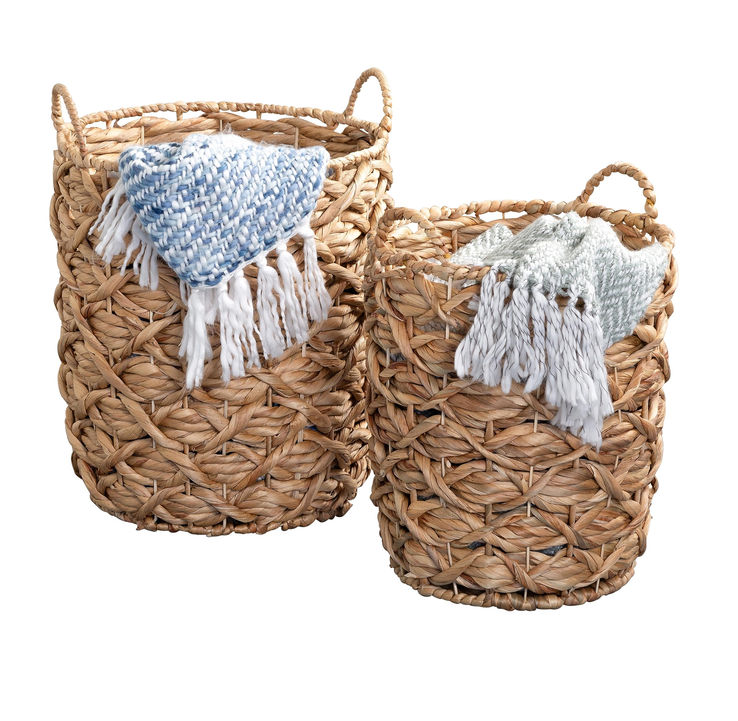 Honey-Can-Do Set of 2 Round Decorative Wicker Baskets with Handles for Storage, Natural STO-09848... | Amazon (US)
