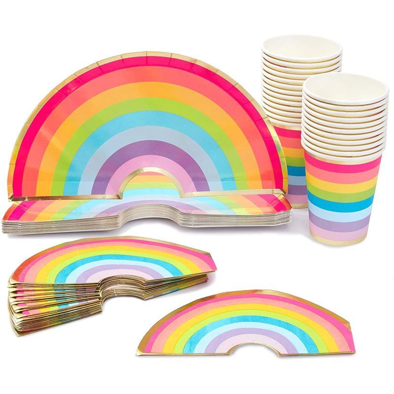 Blue Panda 72 Piece Disposable Dinnerware Set with Cups, Plates, Napkins for Rainbow Theme Birthd... | Target