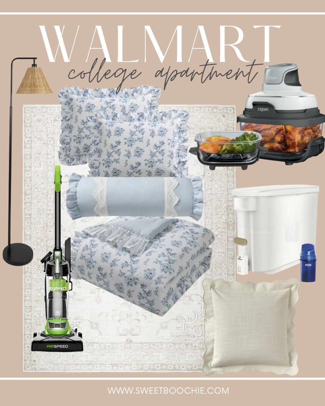 College dorm or college apartment round up from Walmart. Affordable rug, Ninja air crisper my daughter has food allergies and loves this! Water filtration, vacuum, affordable bedding, throw pillows, floor lamp

#LTKFindsUnder100 #LTKHome #LTKSaleAlert