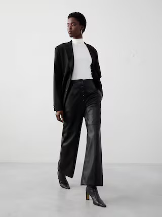 Wide-Leg Ultra High-Rise Vegan Leather Pant | Banana Republic Factory