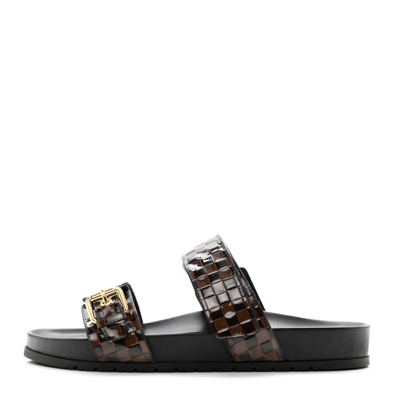 Damier Patent Calfskin Bom Dia Flat Sandals 41 Ebene | FASHIONPHILE (US)