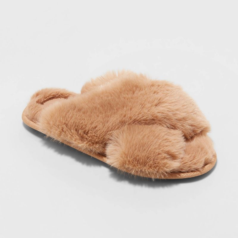 Women's Paris Crossband Fur Slide Slippers - Stars Above™ | Target