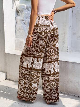 SHEIN Frenchy Elephant Print Wide Leg Pants | SHEIN