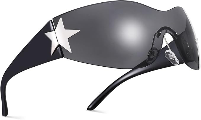 COASION Rimless Y2K Wrap Around Star Sunglasses Women Men 2000s Visor Shield Shades Oversized Fas... | Amazon (US)