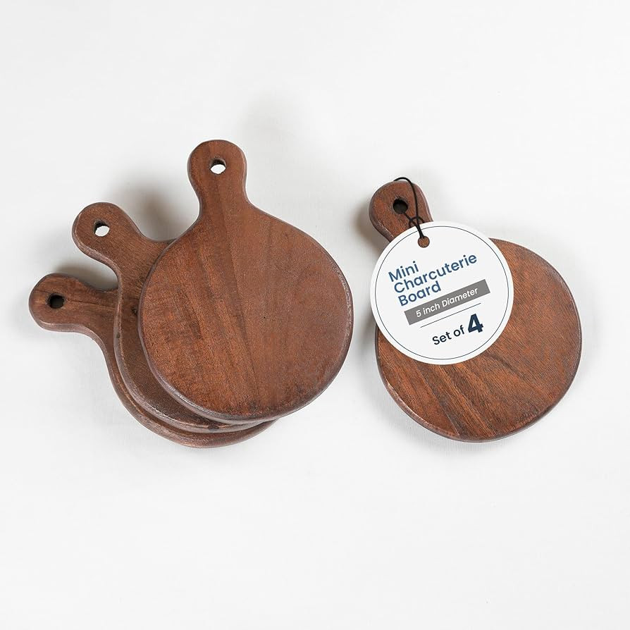 The Fine Living Co. Set of 4 Small Appetizer Serving Plate, Walnut Charcuterie Boards, Acacia Sma... | Amazon (US)
