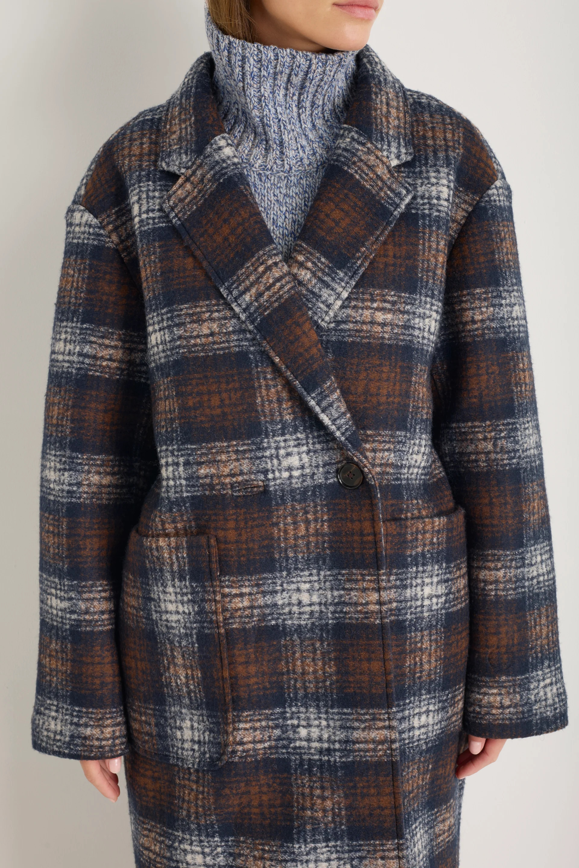 DB x Wyse Cocoon Coat - Brown/Blue Check | WYSE London