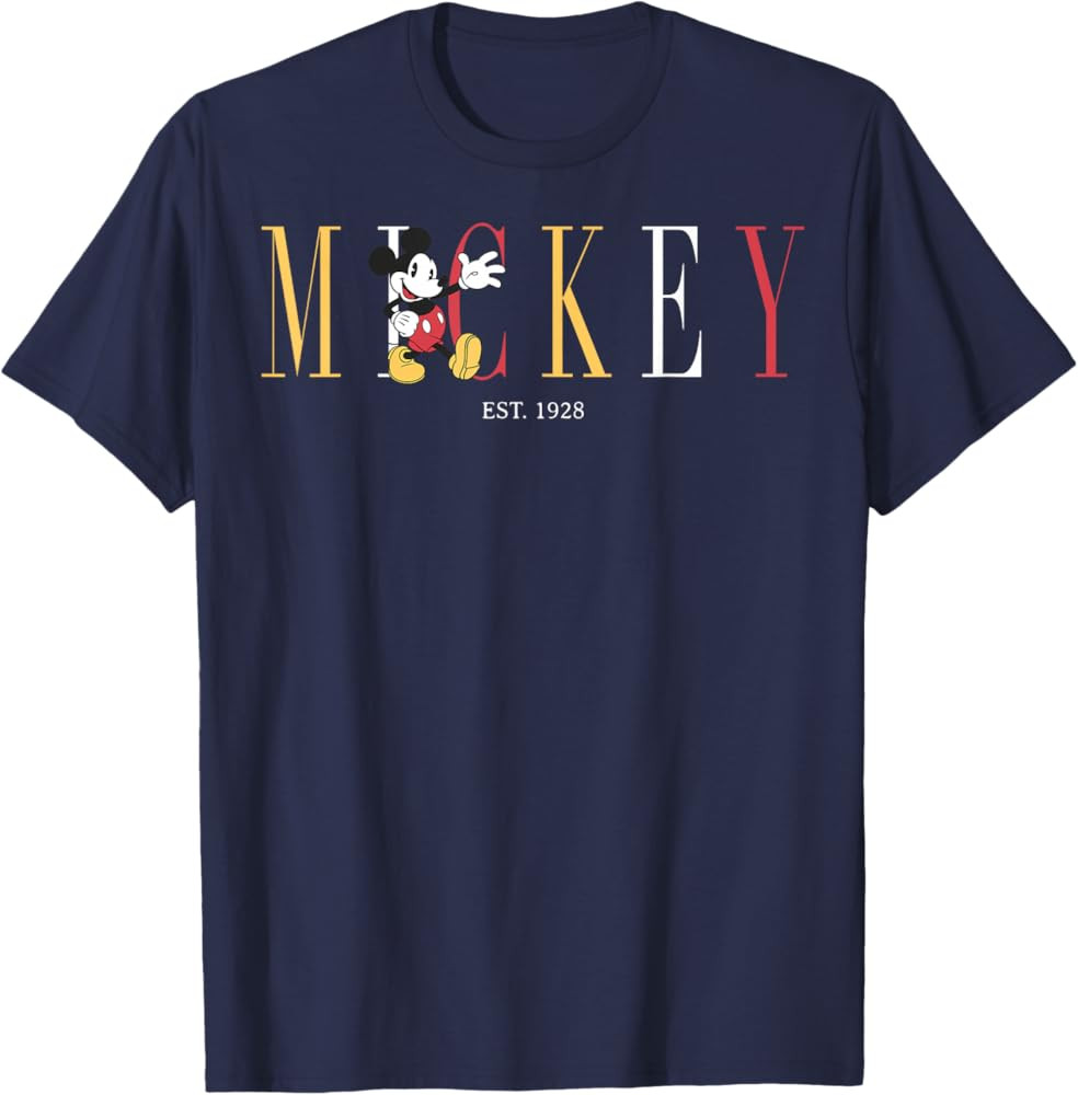 Disney mens Classic Disney Mickey And Friends Mickey Mouse Est 1928 Simple Text T Shirt, Blue, Sm... | Amazon (US)