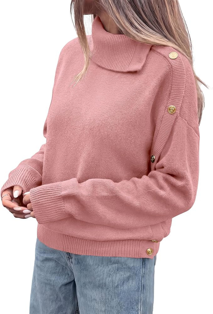 PRETTYGARDEN Womens Turtleneck Sweater Pullover Side Button Fall Clothes | Amazon (US)