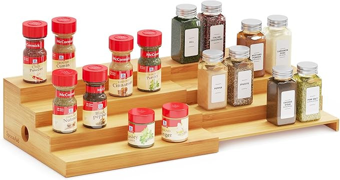 SpaceAid 4 Tier Bamboo Spice Rack Organizer for Cabinet, Kitchen Pantry Spices Storage Rack for C... | Amazon (US)