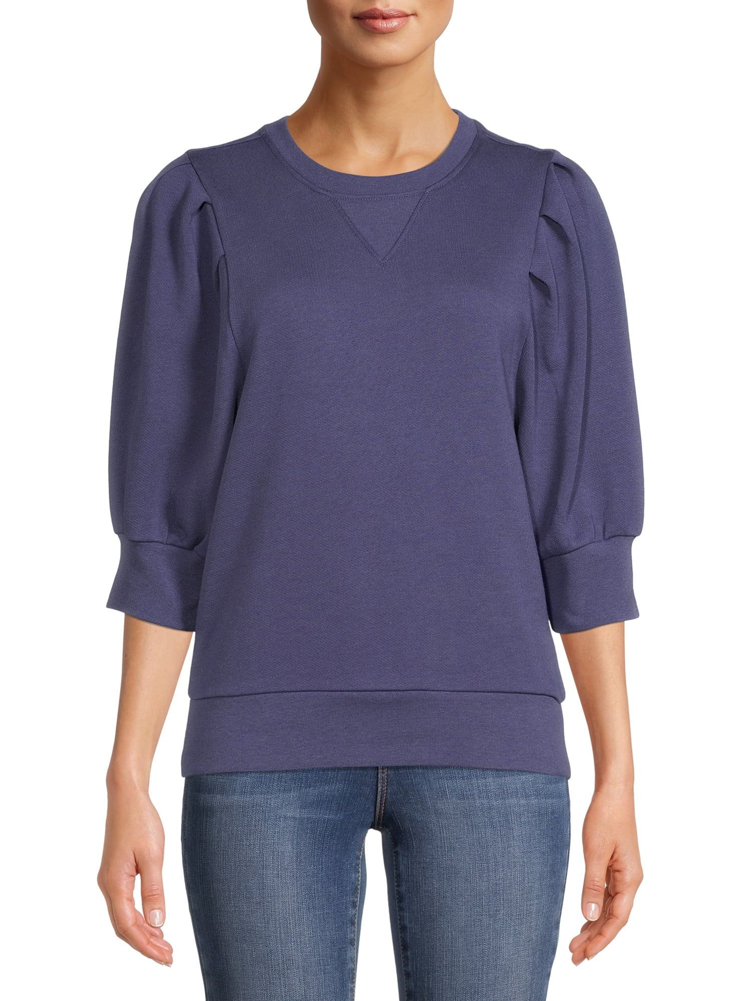 Time and Tru Women's Puff Sleeve Sweatshirt - Walmart.com | Walmart (US)