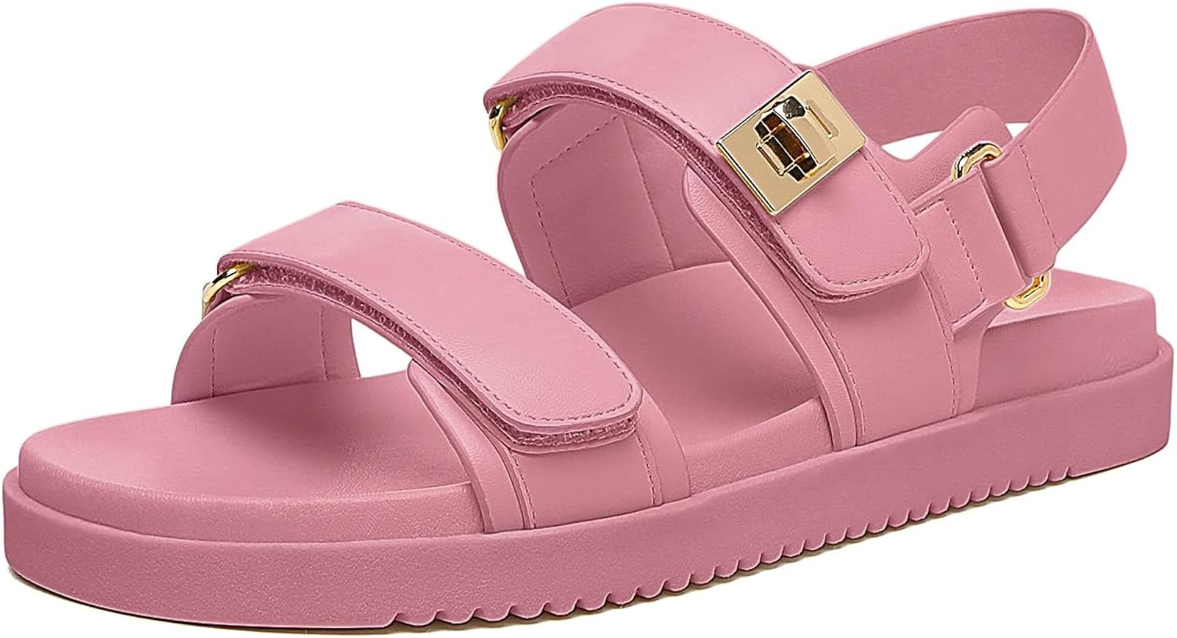 Rihero Women's Flat Sandals Comfort Adjustable Double Strap Slip on Leather Footbed Sandals | Amazon (US)