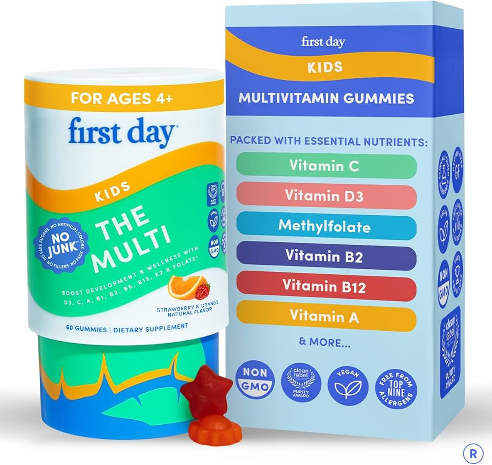 First Day Kids Multivitamin Gummies Age 4+, Strawberry & Orange - Kids Vitamins Multivitamin Gumm... | Amazon (US)