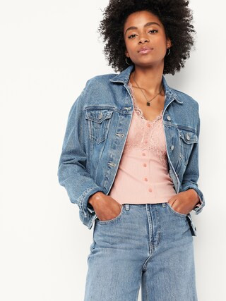 Lace-Trim V-Neck Ribbed Top | Old Navy (US)