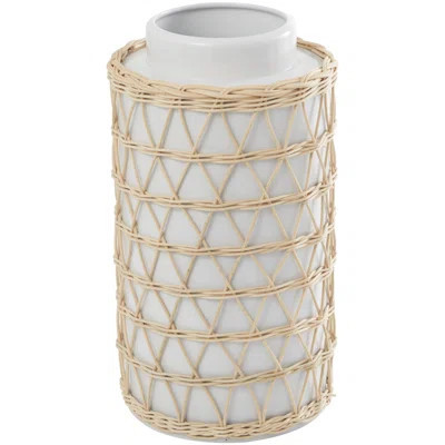 Mamers Ceramic Handmade Decorative White Vase with Woven Rattan Exterior | Wayfair North America