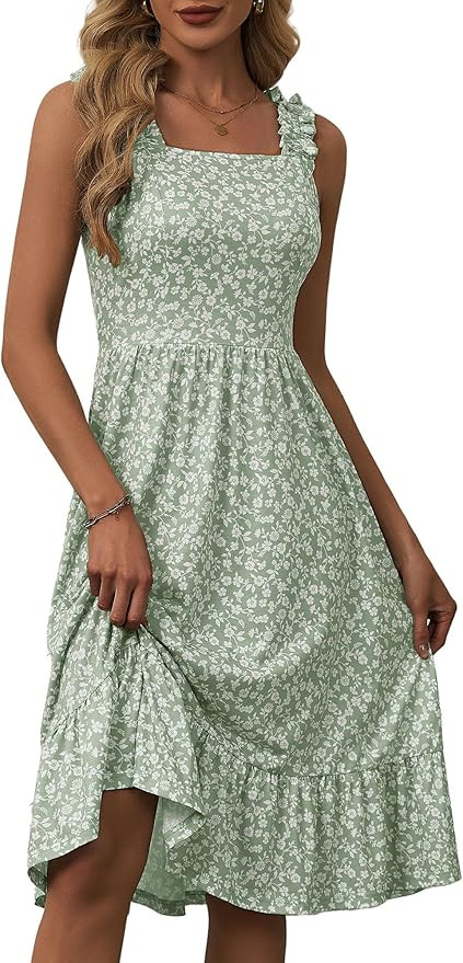 ZABERRY Womens Dresses Elastic Straps Square Neck Midi Floral Sundresses | Amazon (US)