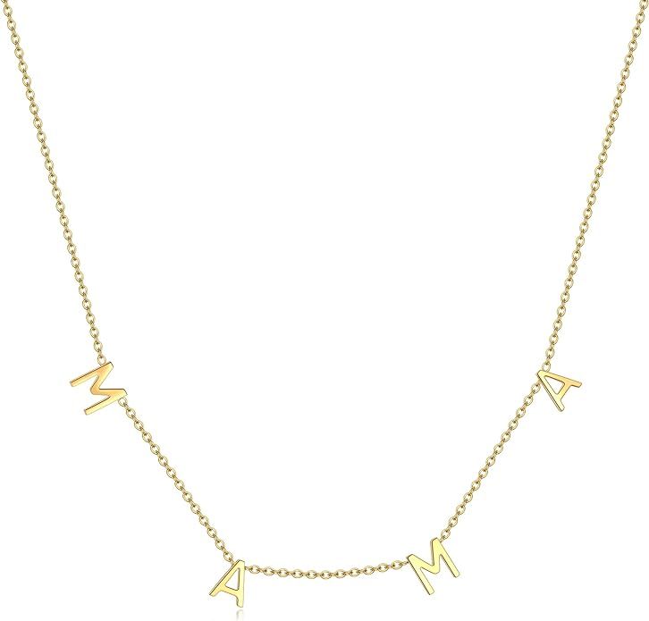 RWQIAN Adjustable Letter Necklace for Women MaMa Necklaces for Women Silver Mom Pendant Necklace ... | Amazon (US)
