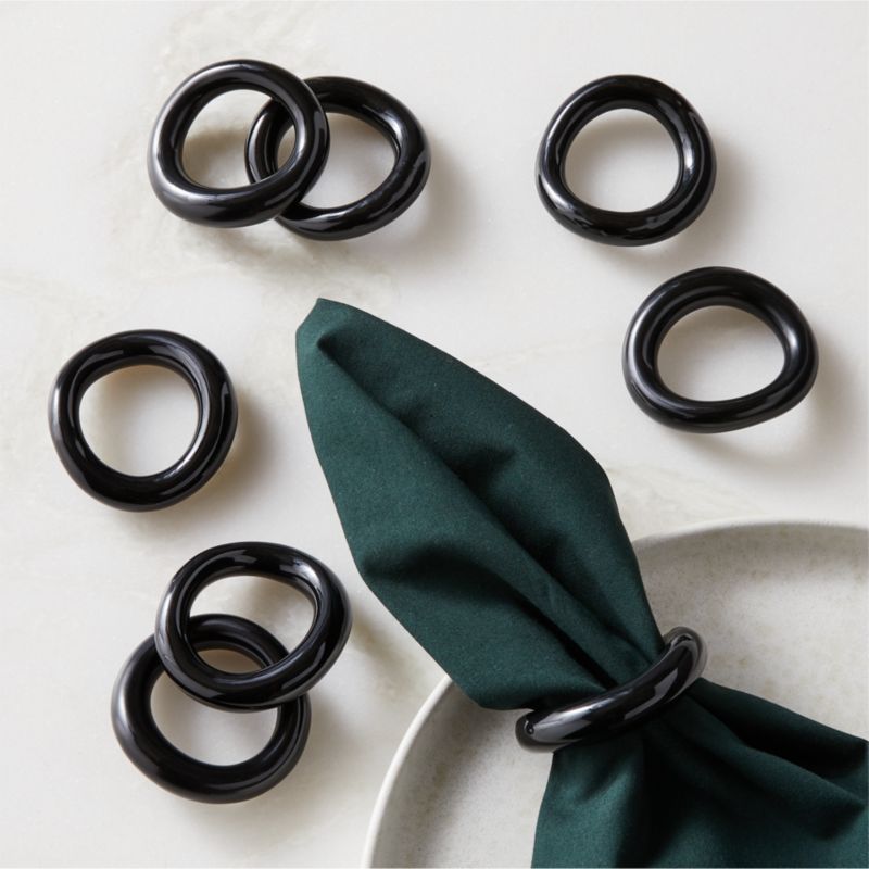Moore Modern Black Porcelain Napkin Rings Set of 8 + Reviews | CB2 | CB2