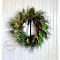 Winter Pine Wreath-Christmas Wreath-Holiday Wreath-Rustic Greenery Wreath-Pine Wreath With Bells-Magnolia | Etsy (US)