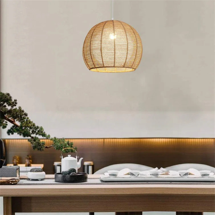 Weatherspoon Woven Ceiling Chandelier Single Lamp LED Dome Shaped Chandelier Wicker Rattan Chande... | Wayfair North America