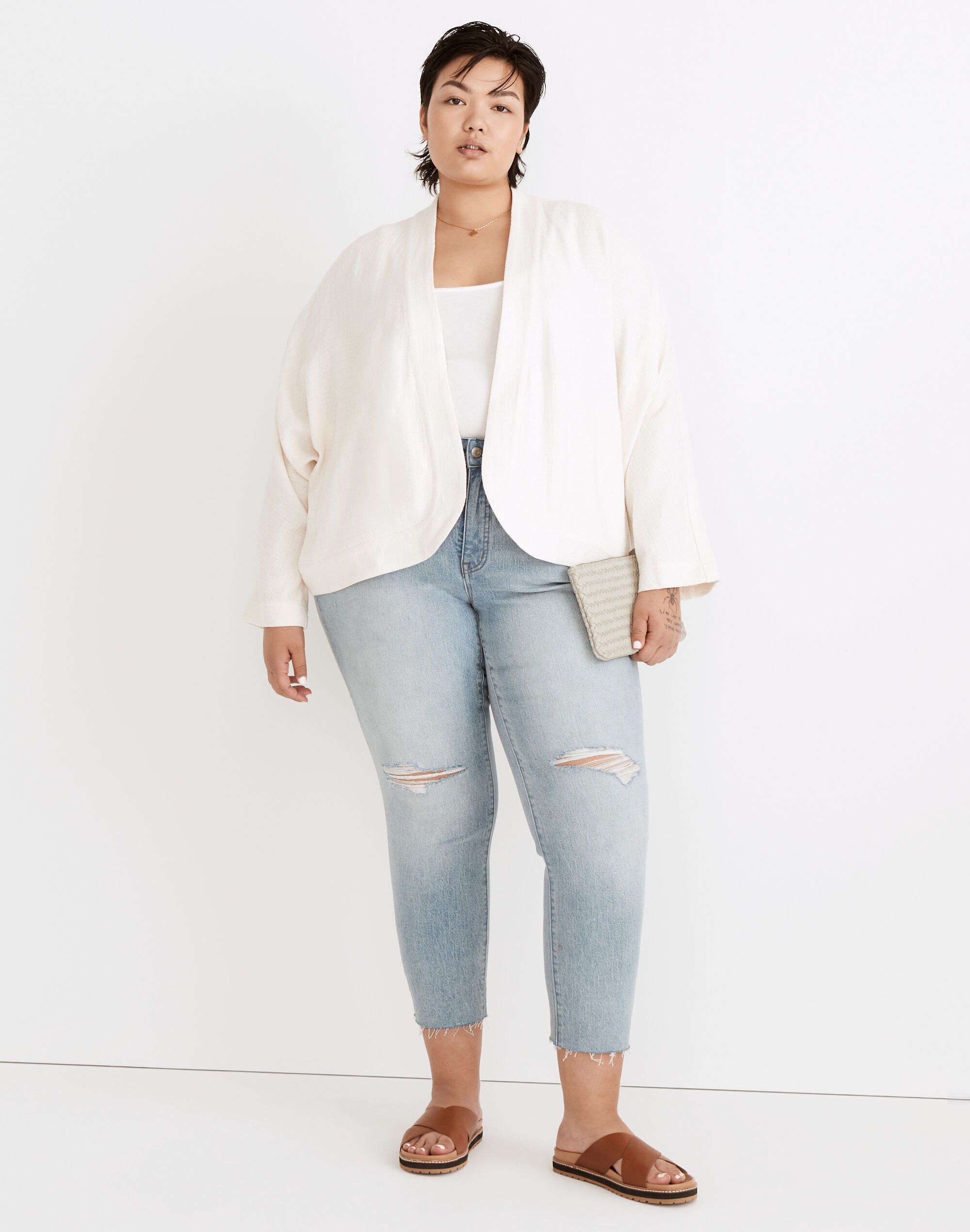 Plus Linen-Blend Cropped Robe Jacket | Madewell