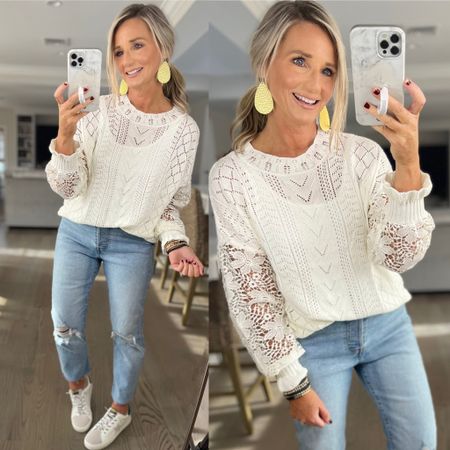 This crochet sweater is SO GORGEOUS 😍 Has a 20% off coupon to clip! TTS but size down if between. 

Crochet Sweater | White Sweater 

#LTKGiftGuide #LTKsalealert #LTKstyletip