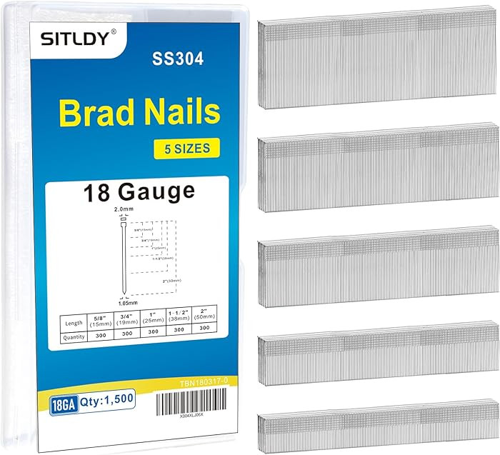 18 Gauge 304 Stainless Steel Brad Nails 5 Sizes 1500-Pack (5/8"+3/4"+1"+1-1/2"+2"), Assorted Size... | Amazon (US)