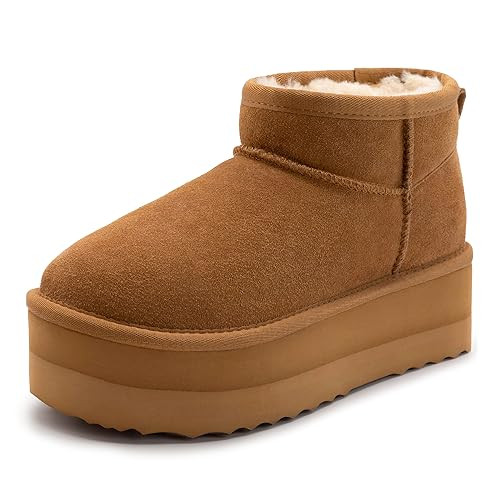 Xiakolaka Women's Classic Platform Mini Boots Winter Suede Anti-Slip Ankle Snow Chestnut Boots Size 10 | Amazon (US)