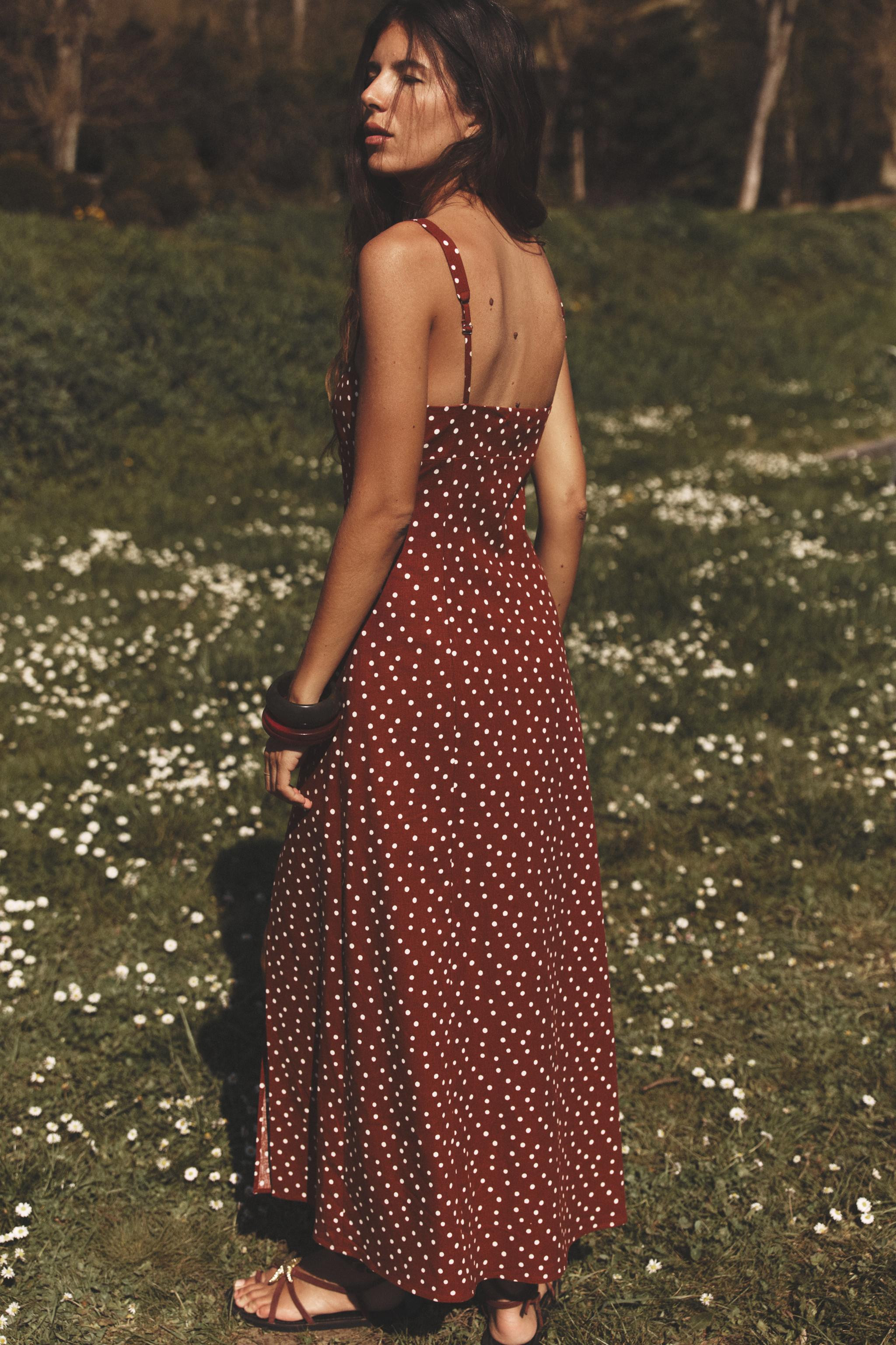 LINEN POLKA DOT MIDI DRESS$ 49.90ECRU | 3049/676/960Add to cartAddDress made of linen. Round neck... | Zara US