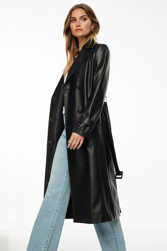 Military Faux Leather Trench Coat | Dynamite Clothing