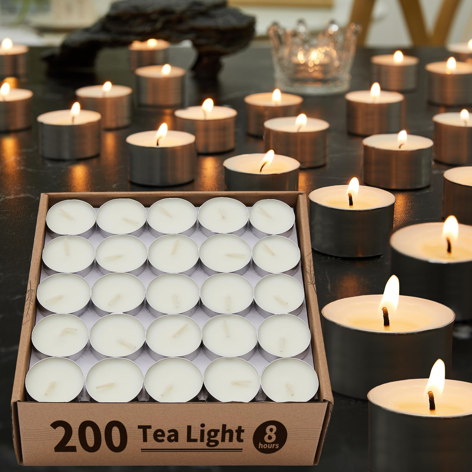 Unscented Palm Tea Lights Candles 200 Pack Bulk, 8 to 9 Hours Long Burning White Tea Lights,Non-P... | Amazon (US)