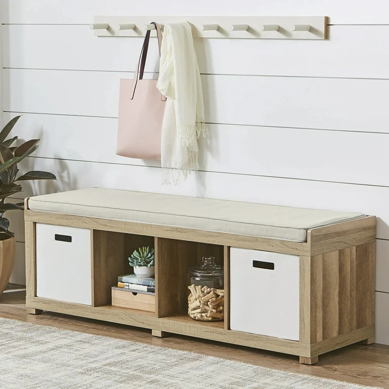Better Homes & Gardens 4-Cube Shoe Storage 58.39" Bench, Weathered | Walmart (US)