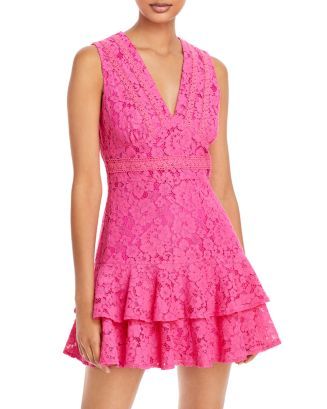 Lace V Neck Mini Dress - 100% Exclusive | Bloomingdale's (US)