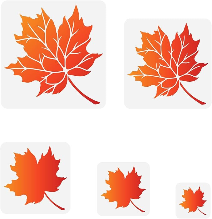 FINGERINSPIRE 5PCS Maple Leaf Stencils 3.9/5.9/7.9/9.8/11.8inch Square Leaves Painting Stencil Au... | Amazon (US)