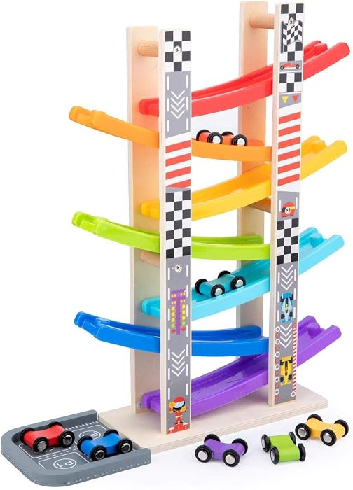 Toddler Toys for 1 2 3 Years Old, Wooden Car Ramp Racer Toy Vehicle Set with 7 Mini Cars & Race T... | Amazon (US)