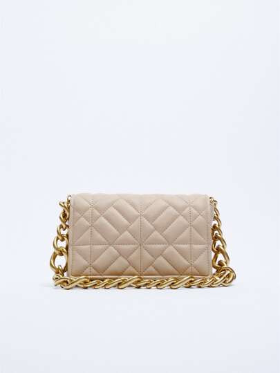 Quilted Embossed Flap Chain Square Bag | SHEIN