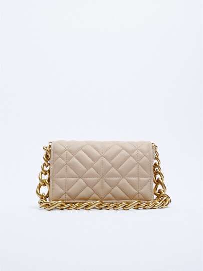 Quilted Embossed Flap Chain Square Bag | SHEIN