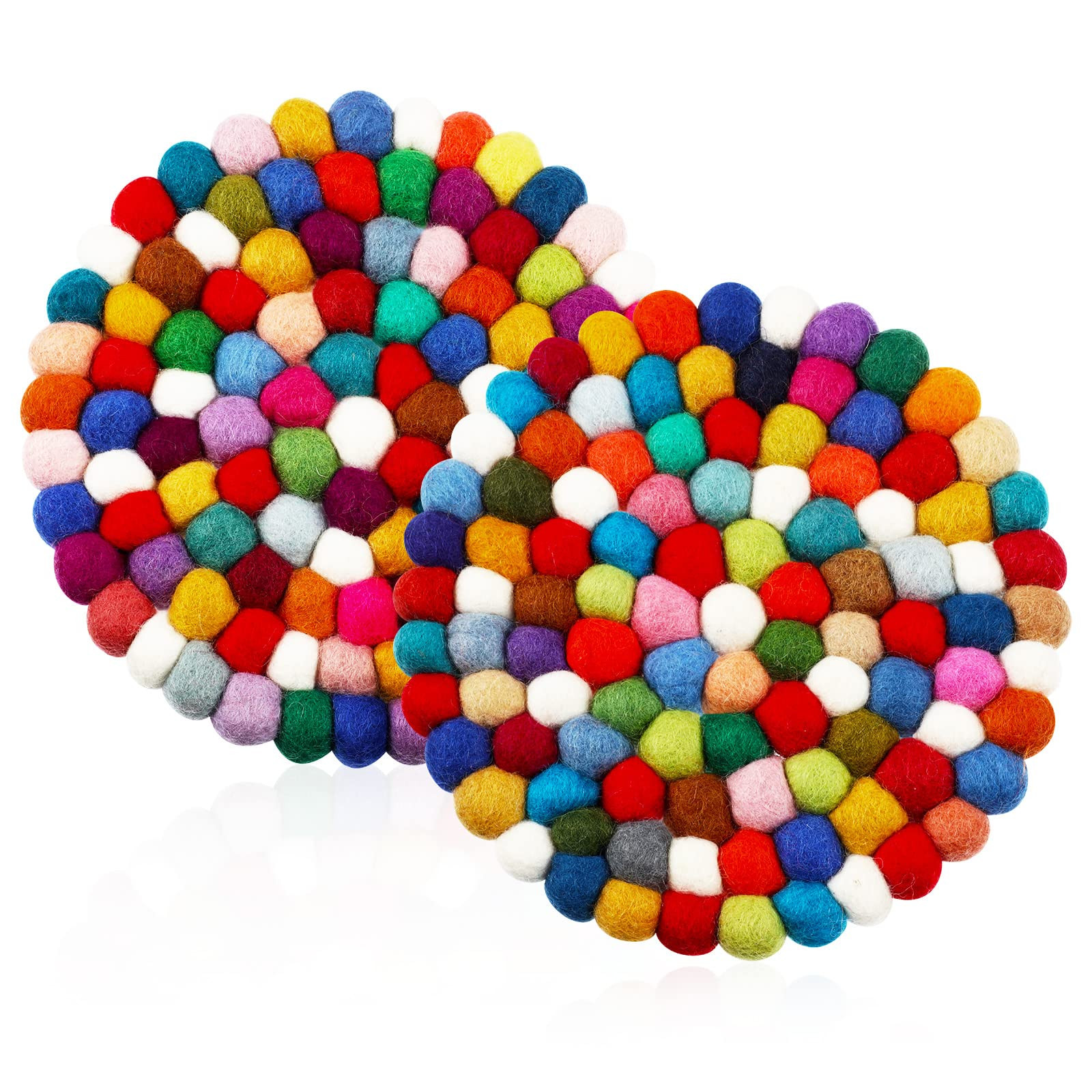 2 Pieces Felt Ball Trivet Round Felt Ball Coasters Handmade Trivet Multi Color Pot Mat Colorful H... | Amazon (US)
