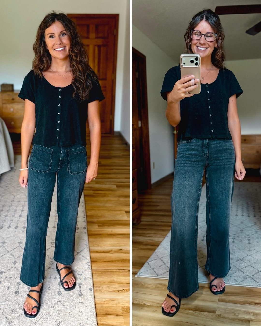 Same outfit, two different pairs of @Quince jeans🖤 love them both!
 
Outfit 1: xs in my top. 24 in the 26” inseam (extra short) in these patch pocket jeans in the faded black wash. 6 in my sandals.

Outfit 2: xs in my tee. 24 in the 28” inseam (short) in these wide leg jeans in the faded black wash. 6 in my sandals

#LTKPetite #LTKgrwm #LTKootd