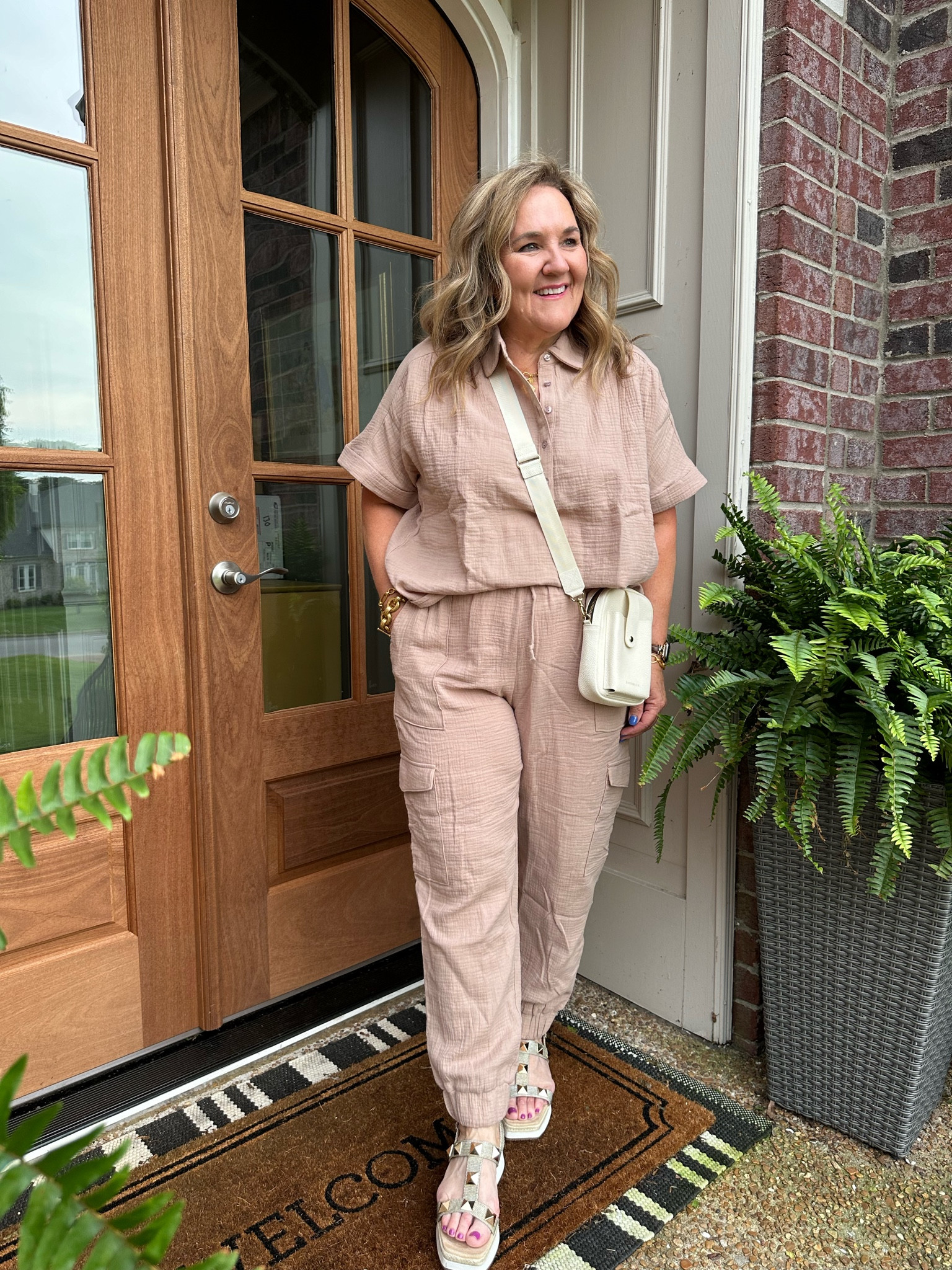 Another Outfit idea in the heat if you don’t love shorts. Wear the gauze!
10% off code NANETTE10

These joggers are super cute. Different than other styles I’ve seen in the gauze. 
The blouse is a popover. Super easy and roomy. 

Linking similar crossbody bags. This white is sold out. 

Sandals are VERY comfy. I’ll link a few options. I don’t mess with my feet. These are all day walking sandals. 

Summer outfit vacation outfit Gibson look joggers

#LTKFindsUnder100 #LTKOver40 #LTKMidsize