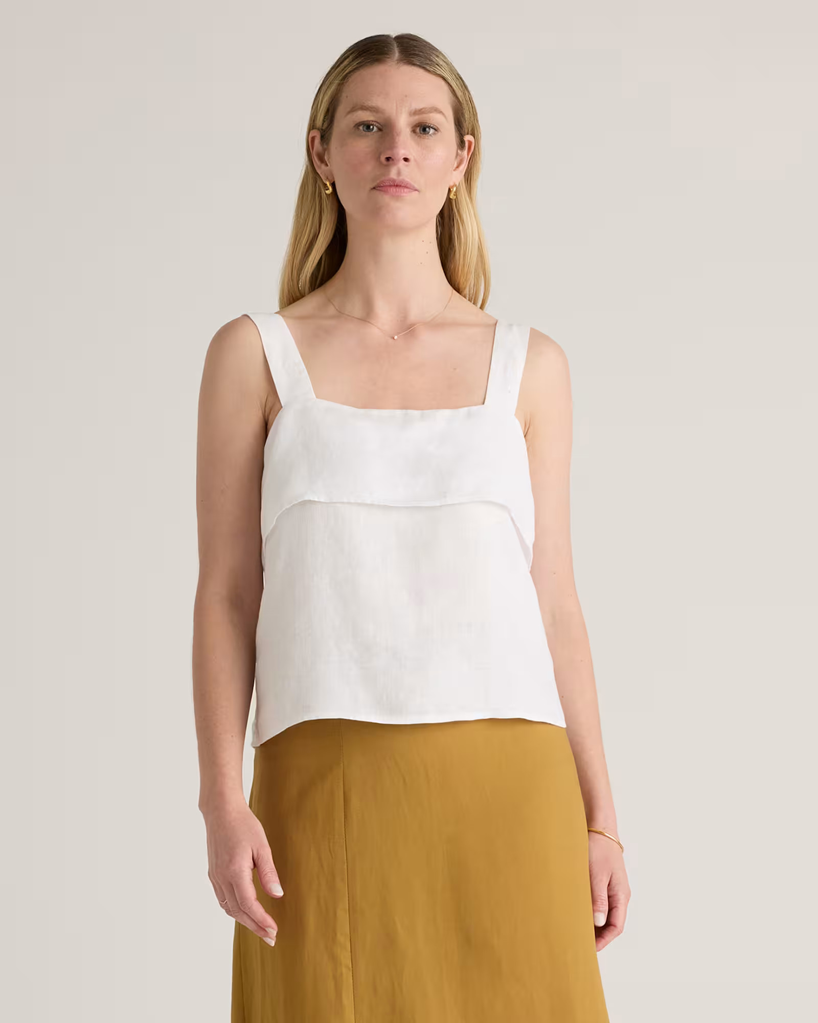 100% European Linen Square Neck Tank in White | Quince
