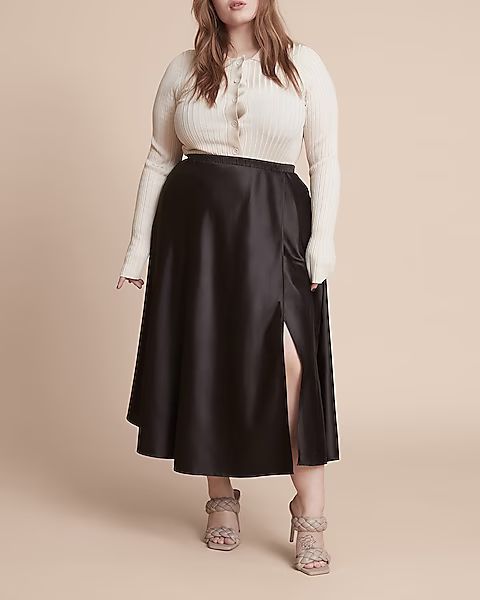 11 Honore Plus Size High Waisted Anita Satin Midi Skirt | Express