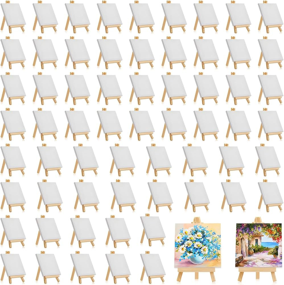 32 Pack 6 x 6 Inch Mini Canvases with Easel Sets for Painting Small Art Stretched Canvases Panels... | Amazon (US)