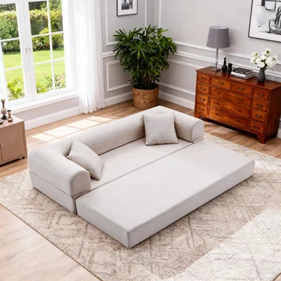 Boneless 78.5" Faux Leather Couch Convertible Sofa Bed,Oversized 3 Seater 26" Deep Seat Cloud Sofa Bed Couch with Pillows, No Assembly Modern Boneless | Wayfair North America