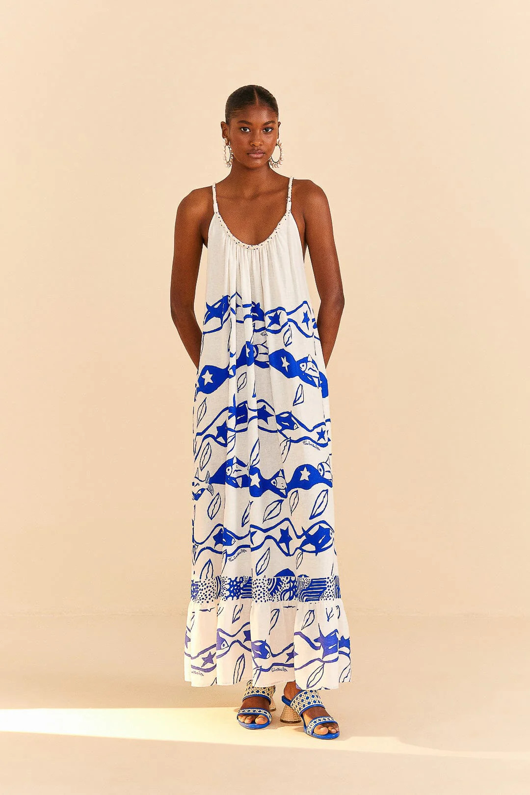 off-white pitta waves sleeveless maxi dress | FarmRio (US)