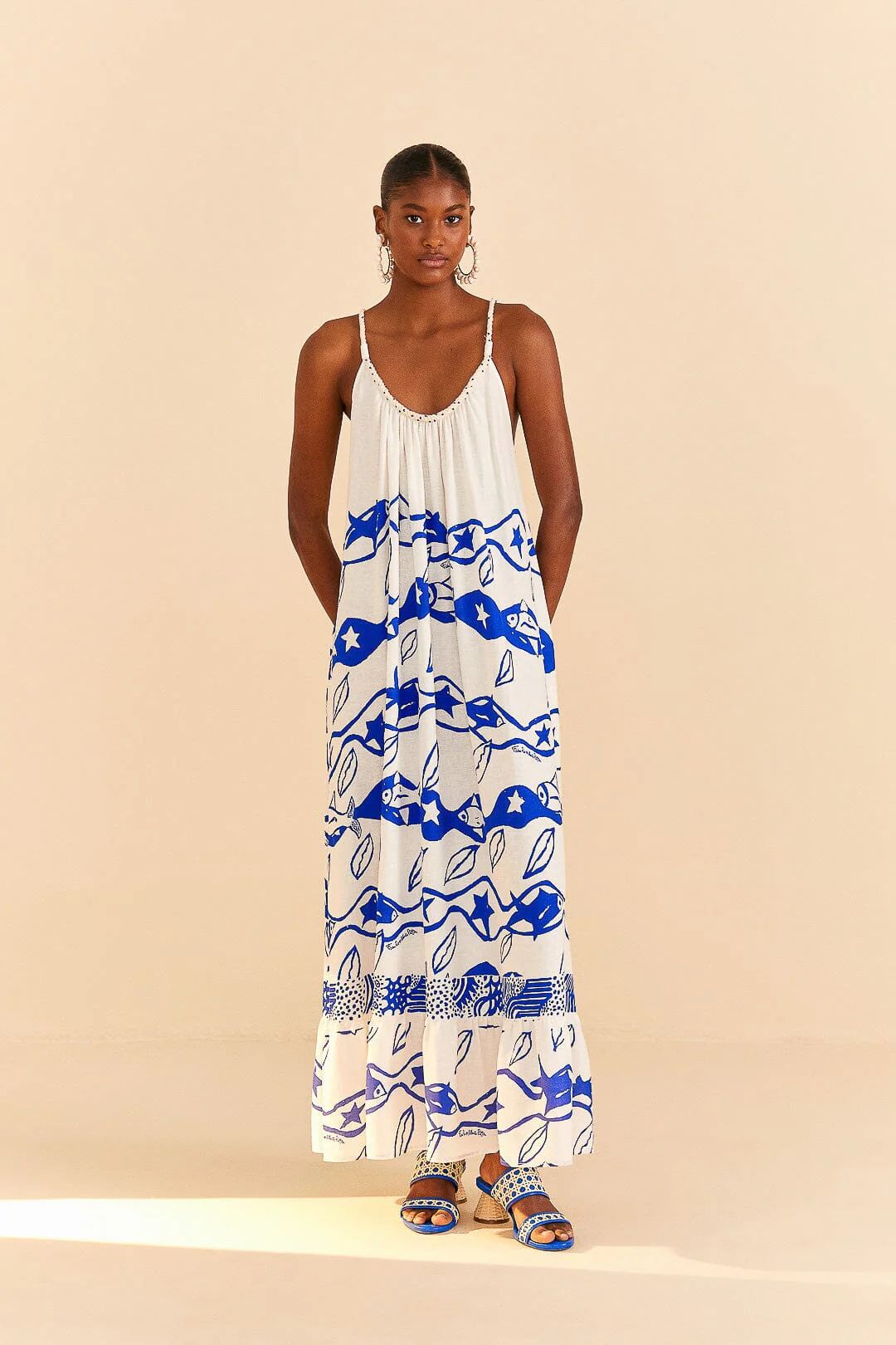 off-white pitta waves sleeveless maxi dress | FarmRio